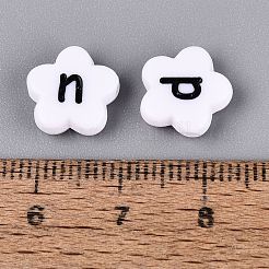 不透明なアクリルビーズ  文字模様の花  ホワイト  11x11x4mm  穴：1.8mm  約1560個/500g&nbsp;SACR-Q001-17B