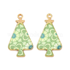 クリスマステーマラックメッキ合金ペンダント  エナメル  ゴールドカラー  クリスマスツリーの魅力  ミックスカラー  31x17x1.5mm  穴：1.8mm&nbsp;FIND-M020-02G