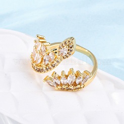 Brass Micro Pave Clear Cubic Zirconia Cuff Rings for Women&nbsp;RJEW-U047-23G