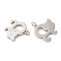 変色しない304ステンレススチールペンダント  丸カン付き  キツネのチャーム  ステンレス鋼色  17.5x18x1.4mm  穴：3.2mm&nbsp;STAS-Z042-09P