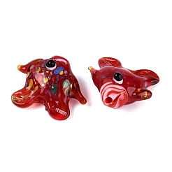 手作りランプワークビーズ  魚  クリムゾン  14.5~19x17~21.5x9~10mm  穴：1.2~1.4mm  約29~30個/連  17.32~18.50''（44~47センチメートル）&nbsp;LAMP-T023-16O