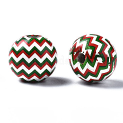 Painted Natural Wood European Beads&nbsp;WOOD-S057-034