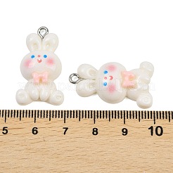 不透明樹脂ペンダント  ウサギのチャーム  プラチナトーンの鉄ループ付き  ホワイト  28.5x16.5x6mm  穴：2mm&nbsp;RESI-XCP0002-34