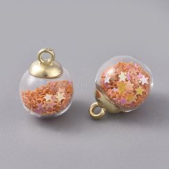 ガラスボールペンダント  星のグリッタースパンコールと金メッキのccbプラスチックカップヒートンキャップ  ラウンド  ライトスカイブルー  20.5x15mm  穴：2.5mm&nbsp;GLAA-WH0015-26O