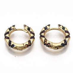Brass Micro Pave Colorful Cubic Zirconia Hoop Earrings&nbsp;EJEW-S208-058