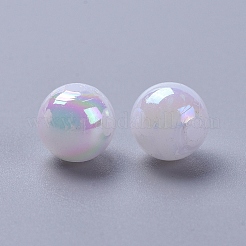環境に優しいポリスチレンアクリルビーズ  ABカラーメッキ  ラウンド  ホワイト  8mm  穴：1mm&nbsp;X-PL425-8