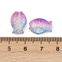 電気メッキと金色の金属で覆われたガラスビーズ  魚  蘭  14.5x10x6mm  穴：1.2mm&nbsp;EGLA-T029-01B