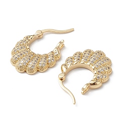 フラワークリアキュービックジルコニアフープピアス  女性のための真鍮のアクセサリー  16KGP本金メッキ  23x20x3mm  ピン：1~1.5x0.7mm&nbsp;EJEW-M216-09G