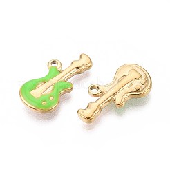 304ステンレスペンダント  エナメル  ギターチャーム  18KGP本金メッキ  イオンプレーティング（ip）  春の緑  21x10.5x3mm  穴：1.6mm&nbsp;STAS-N109-248G