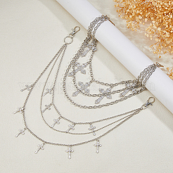 2個 2スタイル クロスチャーム 合金 3層チェーンベルト パンツ用  プラチナ  453~461mm  1個/スタイル&nbsp;AJEW-HS0001-18