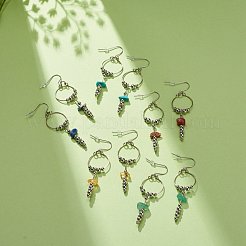タッセル ダングル イヤリング付きジェムストーン リング  女性用304ステンレススチールロングドロップイヤリング  62.5mm  ピン：0.8mm&nbsp;EJEW-JE05052