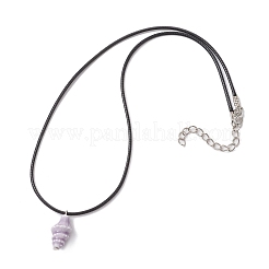 Handmade Porcelain Shell Shaped Pendant Black Waxed Cotton Cord Necklaces&nbsp;NJEW-JN05271