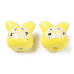 手作りの陶器ビーズ  ファミーユスタイルバラ  猫  きいろ  11.5x12x10.5mm  穴：2mm&nbsp;PORC-T007-04P
