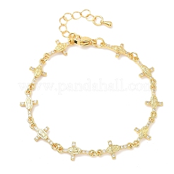 Clear Cubic Zirconia Cross with Virgin Link Chains Bracelet&nbsp;BJEW-G773-05G