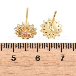 真鍮製 マイクロパヴェ キュービックジルコニア スタッドピアス 女性用  花  カドミウムフリー＆鉛フリー  長持ちメッキ  ラックめっき  18KGP本金メッキ  ミックスカラー  9mm&nbsp;KK-A305-04G