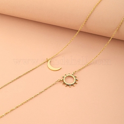 304 Stainless Steel Double Layered Sun Moon Pendant Necklaces&nbsp;NJEW-Z081-02G