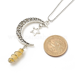 Natural Topaz Jade Bullet with Alloy Moon and Star Pendant Necklace&nbsp;NJEW-JN03912-04