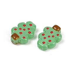 クリスマステーマの透明ガラスエナメルビーズ  クリスマスツリー  染め＆加熱  春の緑  22x16x8mm  穴：1.4mm&nbsp;LAMP-B028-02
