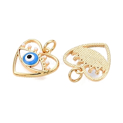ABS模造真珠付き真鍮  シェルペンダント  カドミウムフリー＆鉛フリー  目でハート  ジャンプリングチャーム付き  18KGP本金メッキ  14.5x15x3.5mm  穴：3mm&nbsp;KK-T070-35G