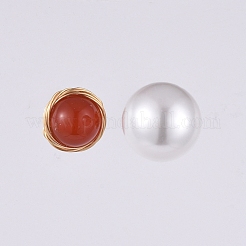 ナチュラルレッドアゲート/カーネリアン丸玉スタッドピアス  アクリルパールのピアスキャッチ付き  金メッキ 304 ステンレススチール スタッド イヤリング金具とイヤーナット  10~10.5mm  ピン：0.6mm&nbsp;EJEW-JE03980-02