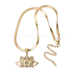 201 Stainless Steel Chakra Lotus Flower Hollow Pendant Necklaces&nbsp;NJEW-K283-29G