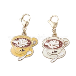 2個2色コーヒーカップ合金エナメルペンダント装飾  バッグの飾り用のロブスター クロー クラスプ チャーム  ミックスカラー  42mm  1pc /カラー&nbsp;HJEW-JM02699