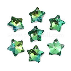 電気メッキガラスチャーム  多面カット  スター  ミディアムアクアマリン  13x13.5x7mm  穴：1.2mm&nbsp;GLAA-H104-A05