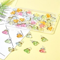 40色のアクリルガラスペンダント10個  合金ウィングビーズ付き  ハート  ミックスカラー  33~33.5x22x9.5mm  穴：2.8mm  4個/スタイル&nbsp;PALLOY-FS00018