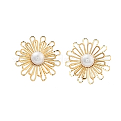 304ステンレススチールABSパールスタッドピアス  花  ゴールドカラー  26x26mm&nbsp;EJEW-S226-08G