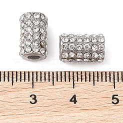 304ステンレススチールビーズ  ラインストーン付き  コラム  ステンレス鋼色  クリスタル  11x7mm  穴：3mm&nbsp;STAS-NH0001-02P-01