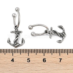 アンカー 316 サージカルステンレススチール ダングル ハーフフープ イヤリング 女性用  アンティークシルバー  11.5x26.5mm  内径：10.06mm  ピン：1.19mm（17ゲージ）&nbsp;EJEW-G416-43AS