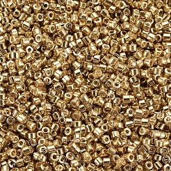 板ガラスシリンダービーズ  シードビーズ  メタリックカラー  丸い穴  ゴールド  1.5~2x1~2mm  穴：0.8mm  約888個/50g&nbsp;X-SEED-S047-E-005