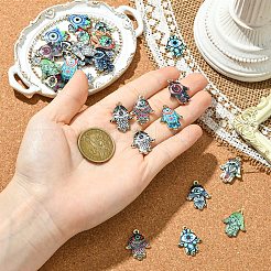 15本15色プリントアロイペンダント  ハムサの手のチャーム  ミックスカラー  23x18x2mm  穴：1.4mm  1pc /カラー&nbsp;ENAM-YW0006-44