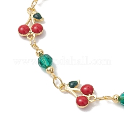Brass Enamel Cherry Link Chain Bracelets&nbsp;BJEW-JB13011