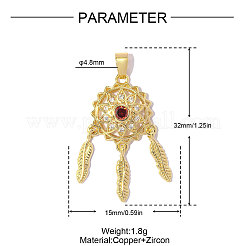 Brass Micro Pave Orange Red Cubic Zirconia Pendants&nbsp;CU-OY001-14G