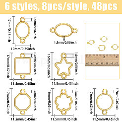 48個 6スタイル 亜鉛合金 オープンバックベゼル コネクタチャーム  UVレジンDIY用  エポキシ樹脂  プレスジュエリー  混合図形  ゴールドカラー  16.5~17.5x10~12x1.5mm  穴：1.5~1.7mm  8個/スタイル&nbsp;FIND-CA0011-23