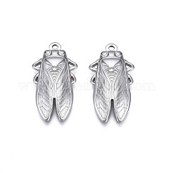 変色しない201ステンレススチールペンダント  蝉  ステンレス鋼色  29.5x15.5x3mm  穴：2.5mm&nbsp;X-STAS-S119-165P