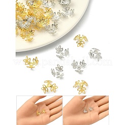 600 個 2 色メッキ鉄ファンシービーズキャップ  花  3花びら  フィリグリー  プラチナ·ゴールデン  8.5~12x10~14x4~6mm  穴：1.2mm  300個/カラー&nbsp;IFIN-YW0003-15