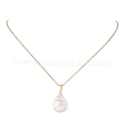 Baroque Natural Keshi Pearl Teardrop Pendant 304 Stainless Steel Cable Chain Necklaces for Women&nbsp;NJEW-JN05961