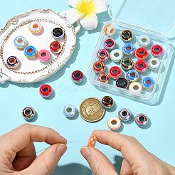 35個 7色ストライプ樹脂ヨーロピアンビーズ  大穴ビーズ  ロンデル  ミックスカラー  14mm  穴：6mm  5個/カラー&nbsp;RESI-CJ0005-16