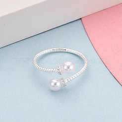 925 Sterling Silver Micro Pave Clear Cubic Zirconia Open Cuff Rings for Women&nbsp;STER-N016-140S