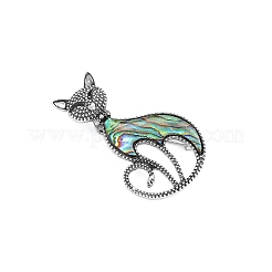 クリエイティブなアワビ貝の猫のブローチ  ブローチピン 衣類アクセサリー  銀  47x27mm&nbsp;PW-WG786CF-01