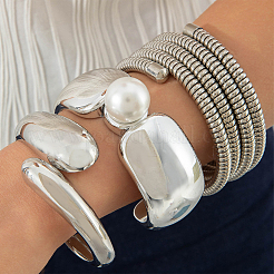 CCBプラスチックバングルセット（女性用）1セット  プラチナ  内径：2.01~2.34インチ（5.1~5.95cm）  3個/セット&nbsp;BJEW-SP0001-36