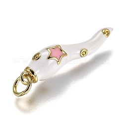 真鍮製エナメルペンダント  長持ちメッキ  18KGP本金メッキ  豊饒の角  イタリアの角cornicello  ホワイト  26x6x6mm  穴：3.3mm&nbsp;KK-B026-15G-C