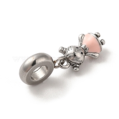 304 ステンレススチール エナメル ヨーロピアン ダングル チャーム  大穴ペンダント  女の子  アンティークシルバー  ピンク  23mm  ペンダント：14x7.5x5mm  穴：4.5mm&nbsp;STAS-G308-19AS-02