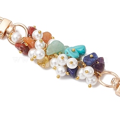 Chakra Gemstone Chip & Round White Shell Pearl Beaded Bag Extension Chains&nbsp;AJEW-BA00149