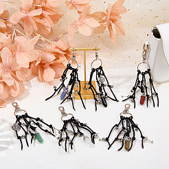 6Pcs 6 Styles Alloy Bell Key & Natural Mixed Stone Bullet Pendant Decorations&nbsp;HJEW-FH00324
