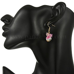 Handmade Flower Printed Porcelain Ceramic Dangle Earrings&nbsp;EJEW-JE07288