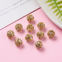 真鍮製のラインストーンビーズ  カドミウムフリー＆鉛フリー  グレードA  ゴールデンの金属色  透明  サイズ：直径約8mm  穴：1mm&nbsp;RB-H034-17-1