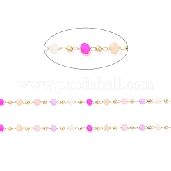 Faceted Rondelle Glass & Round 304 Stainless Steel Beaded Chains&nbsp;CHS-G026-01KCG-01